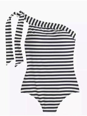 J. CREW Black and White Striped One-Shoulder Swimsuit - Size 6
